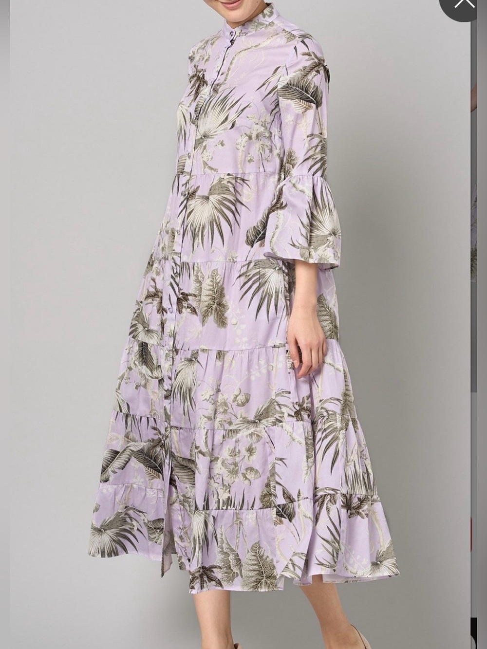 ERDEM Lilac Botanical Tiered Midi Dress